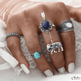 3 Stone Tibetan Elephant Ring Set - TantricJewels