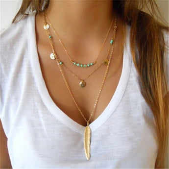 Mint Layered Leaf Necklace